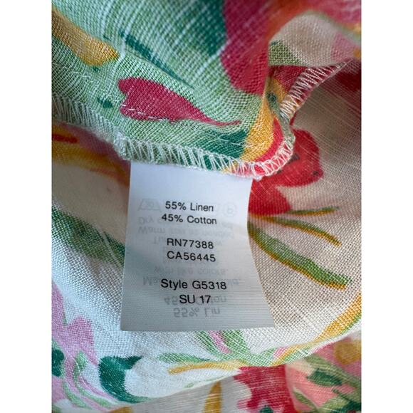 J Crew Linen Blend Tank Top Blouse 10 Orange Multicolor‎ Floral Tropical Peplum - Picture 4 of 5